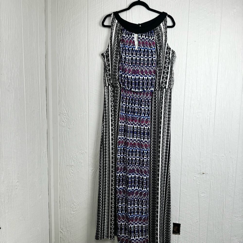 London Times Plus Black Blue Pink Abstract Jersey Stretch Maxi Dress Sz18W Artsy - Picture 11 of 13
